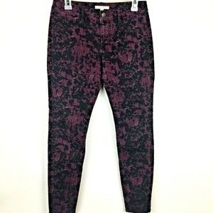 Cabi Jeans Maroon Camo Taper Cotton Spandex Stretch Size 2